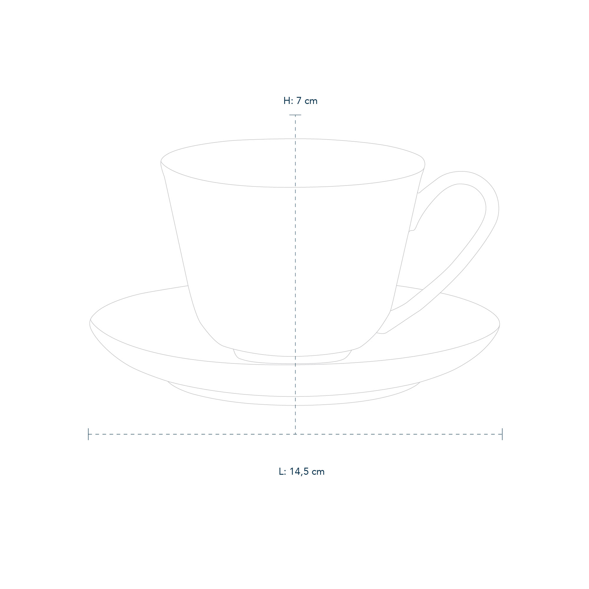 Line drawing of 1016756 blue fluted plain cup and saucer 24cl